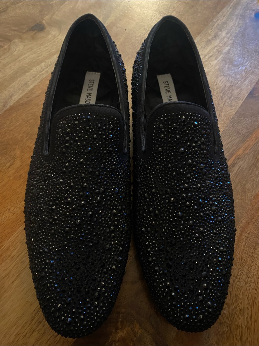 Steve Madden Black Crystal-Embellished Slip-On Loafers